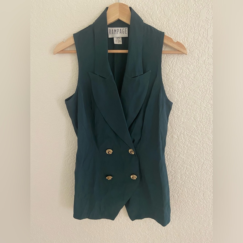 Vintage Rampage Teal Gold Buttons Layer Vest